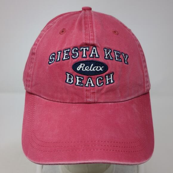 Siesta Key Beach Relax Baseball Cap Red One Size Adjustable Classic Cut Ahead - Picture 2 of 9